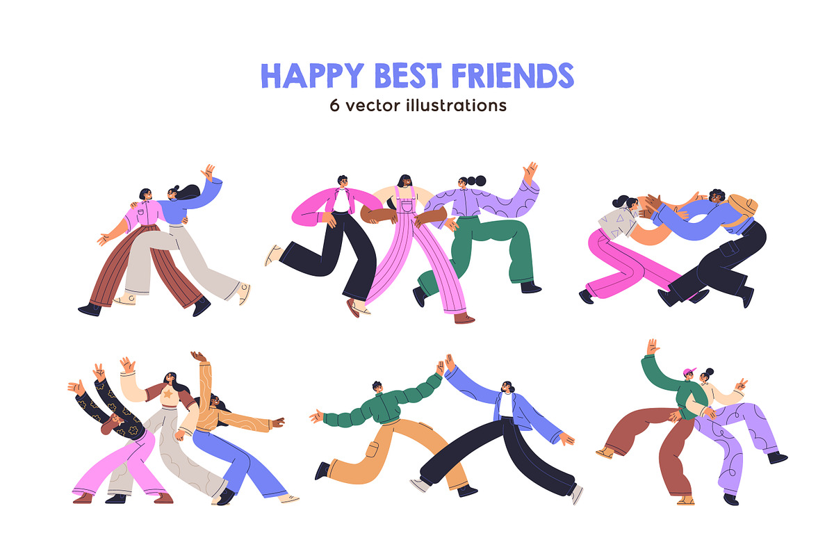 Happy best friends together set, a Person Illustration by Good Studio (Photo 1 of 5)