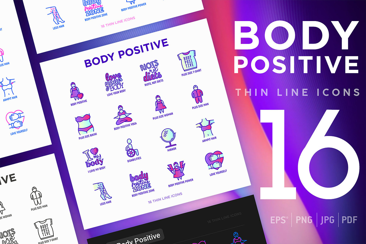 Body Positive | 16 Thin Line Icons, an Outline Icon by Alex Blogoodf (Photo 1 of 11)