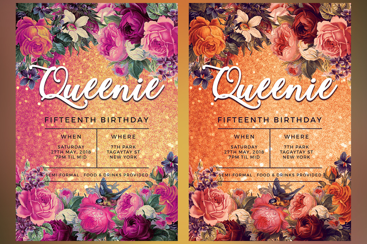 Floral Birthday Invitation, a Card Template by KiraYamato Design Studio (Photo 3 of 4)
