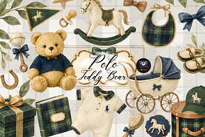 Polo Teddy Bear Baby Boy Clipart, an Animal Illustration by BigCakeBee