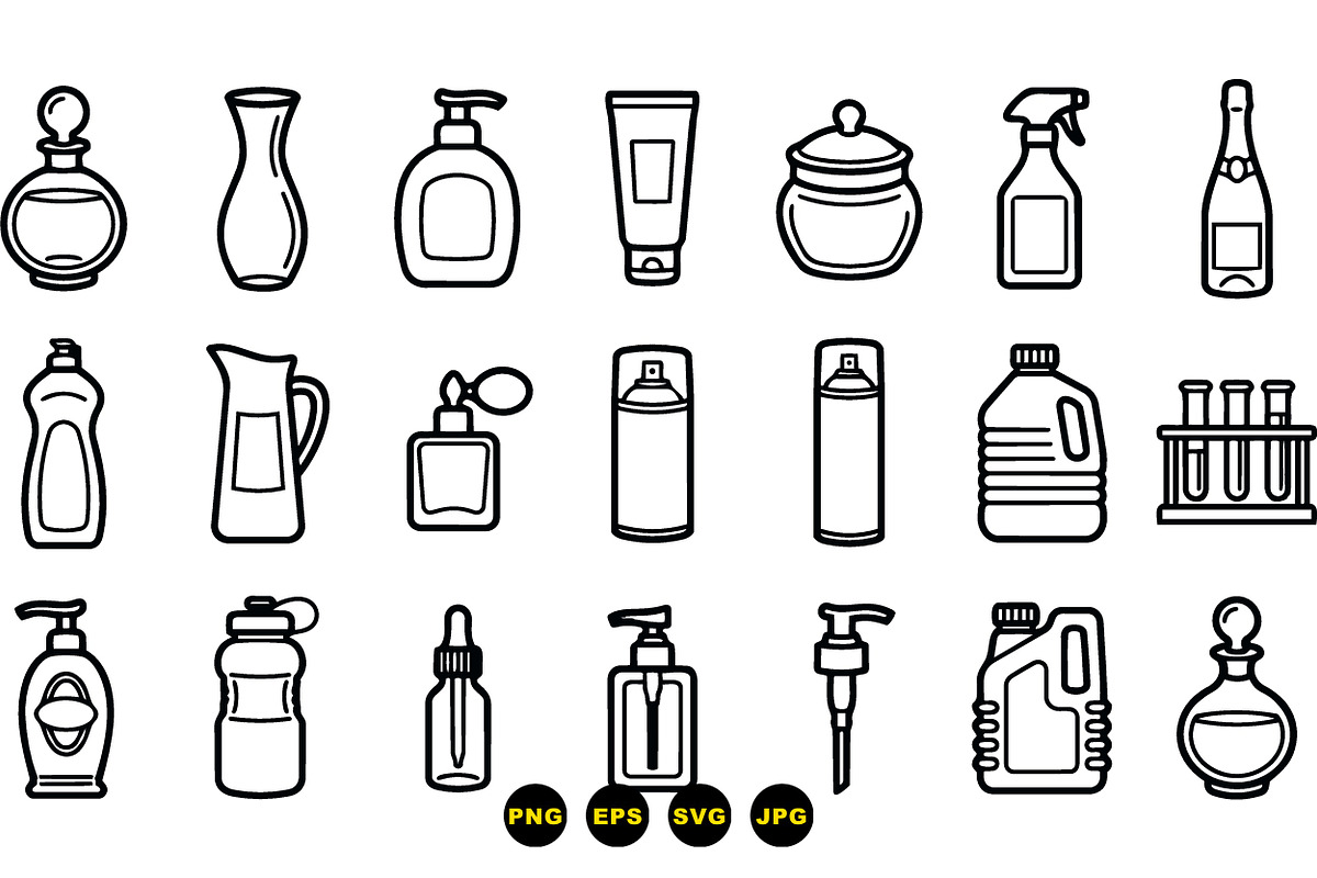 Hand Drawn Cosmetic Bottle Icons, an Illustration by designvectx (Photo 2 of 3)