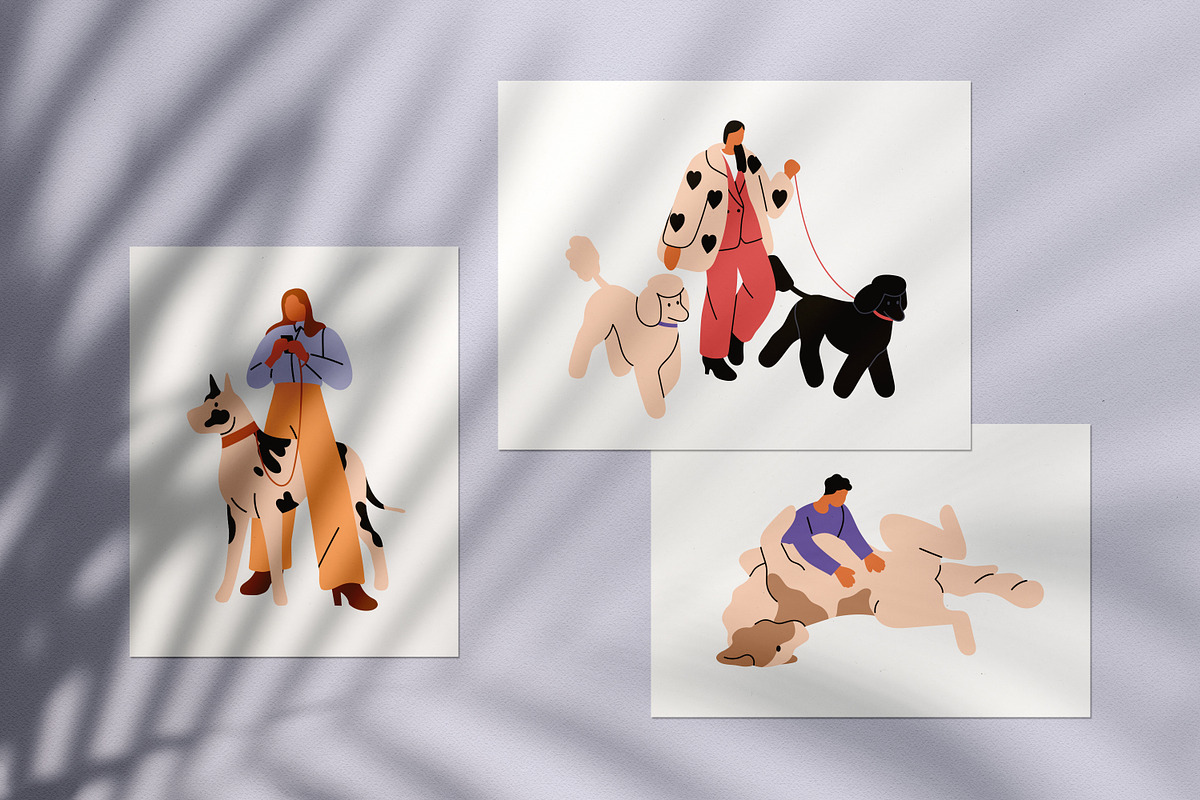 People, pet owners walking dogs set, an Animal Illustration by Good Studio (Photo 5 of 5)