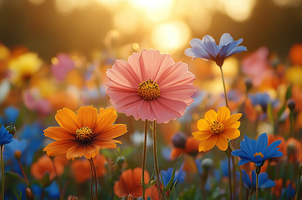 Field with different spring flowers and sunlights, a Nature Photo by AlyaAnd