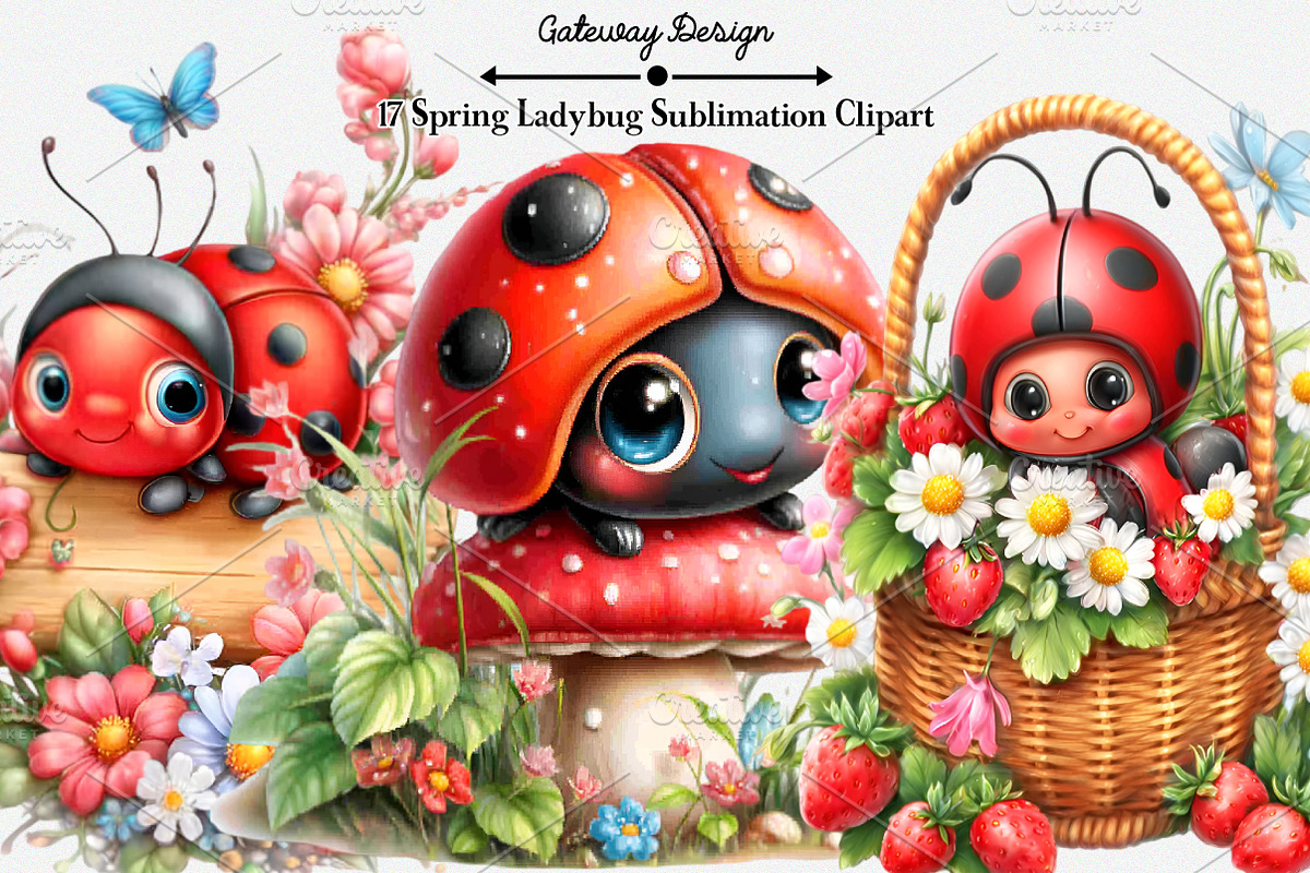 Spring Ladybug Sublimation Clipart, an Illustration by GatewayDesign (Photo 1 of 6)