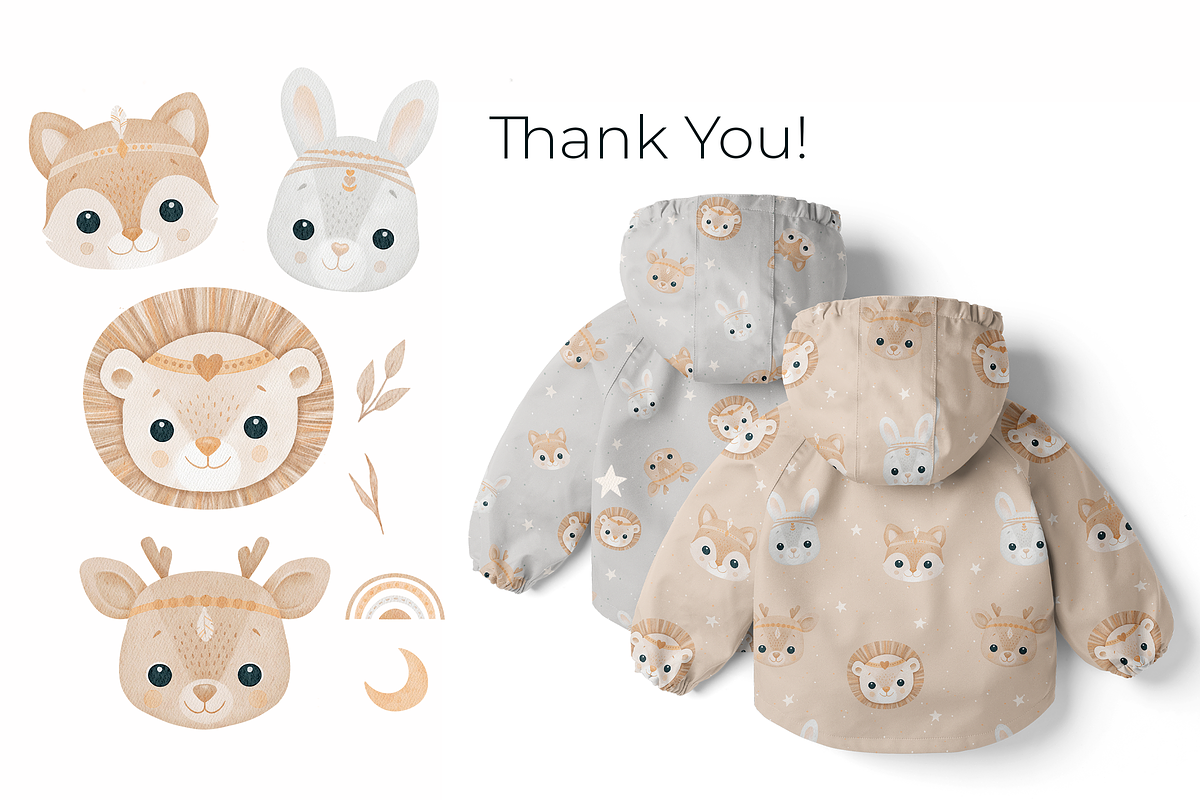 Boho Baby Animals – Clipart+Patterns, a Pattern Graphic by tetiartline (Photo 7 of 7)