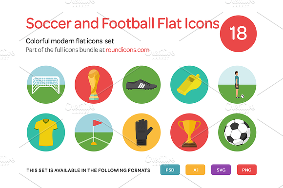 Soccer and Football Flat Icons Set preview 4