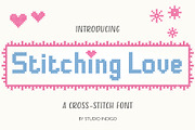 Stitching Love a cross-stitch font, a Font by Studio Indigo (Thumbnail 1 of 11)