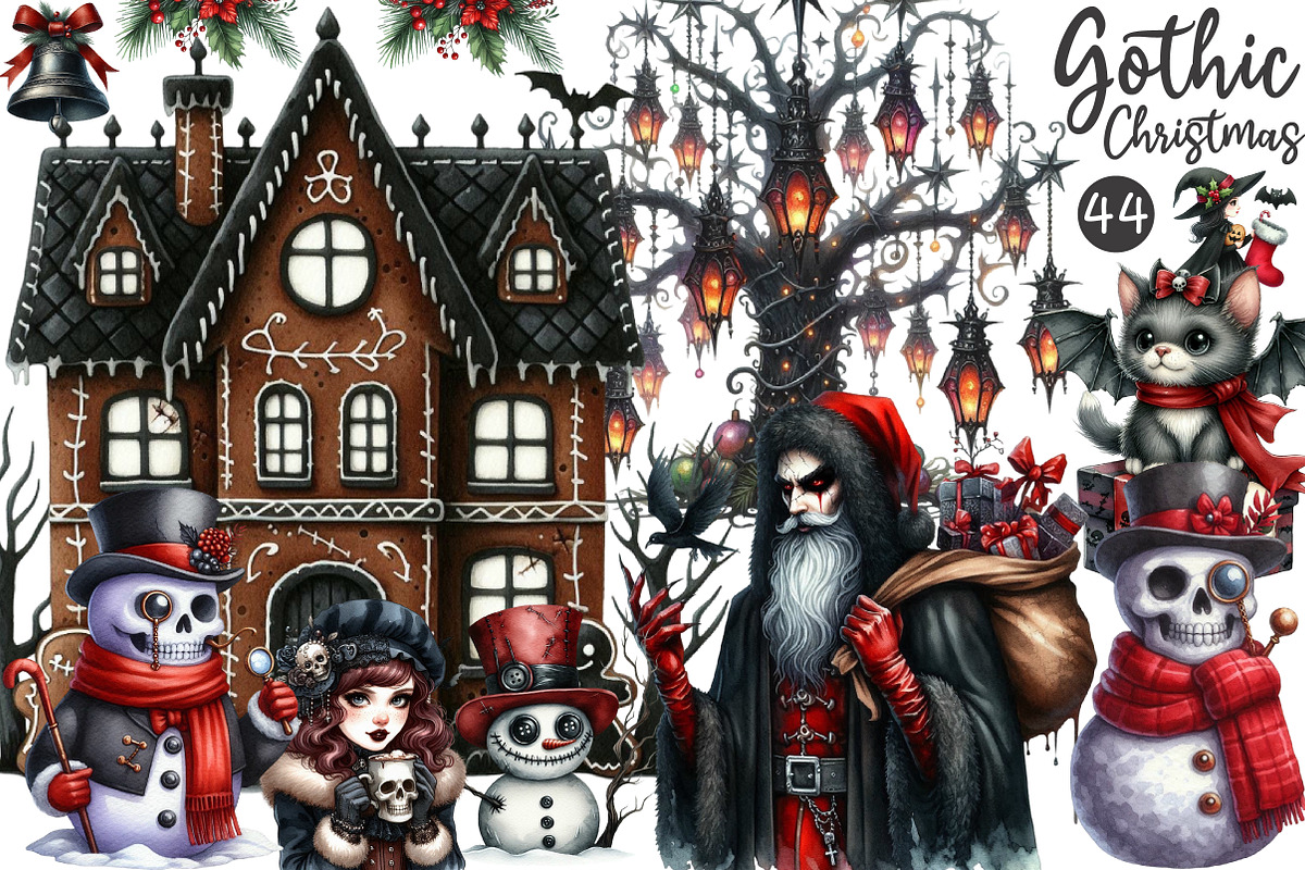 Gothic Christmas Clipart Bundle, an Illustration by OK Design (Photo 1 of 5)
