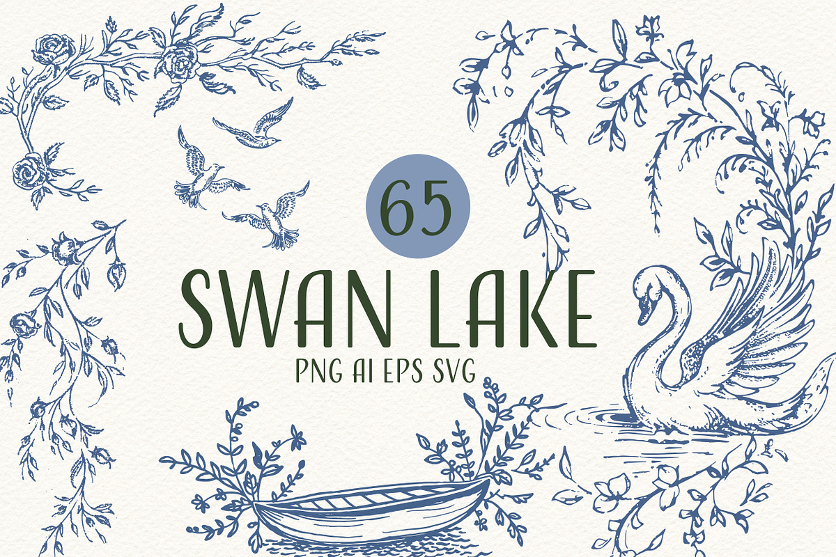 Vintage Swan Lake Clipart Collection, an Animal Illustration by Eyeinspire (Photo 1 of 8)