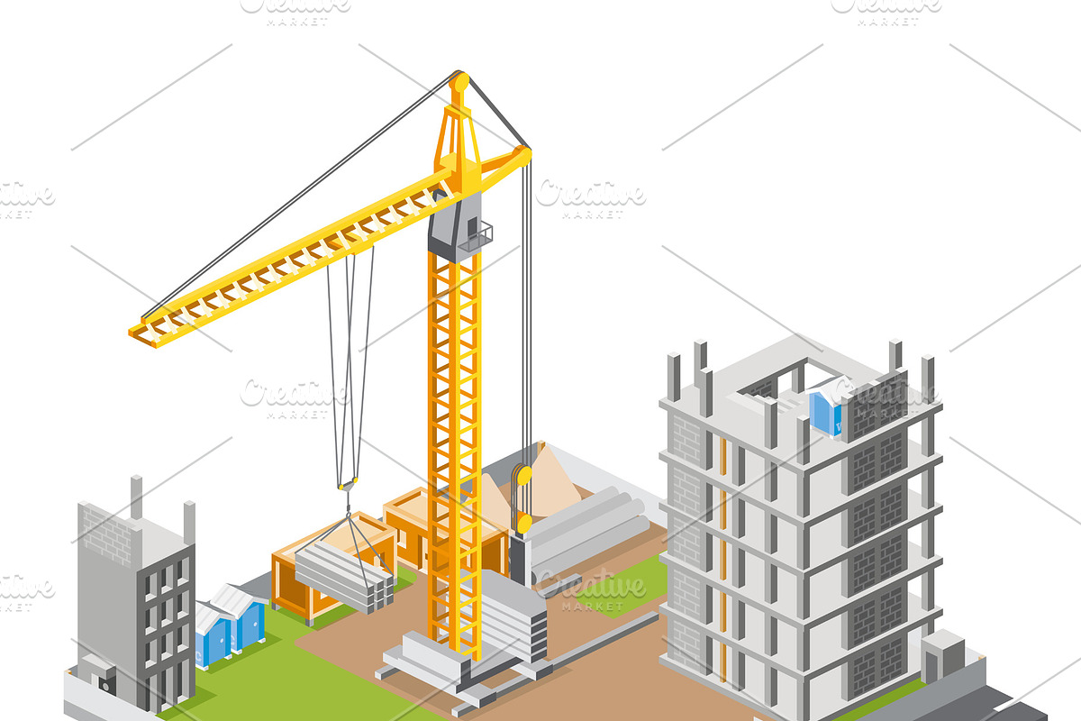 Construction site with crane., an Object Illustration by Booblgum