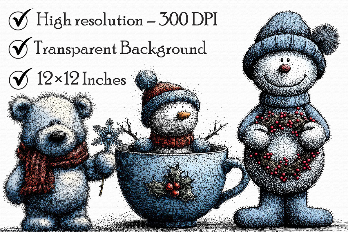 Whimsical Christmas Snowman Clipart, an Illustration by Libby Wishes (Photo 7 of 7)