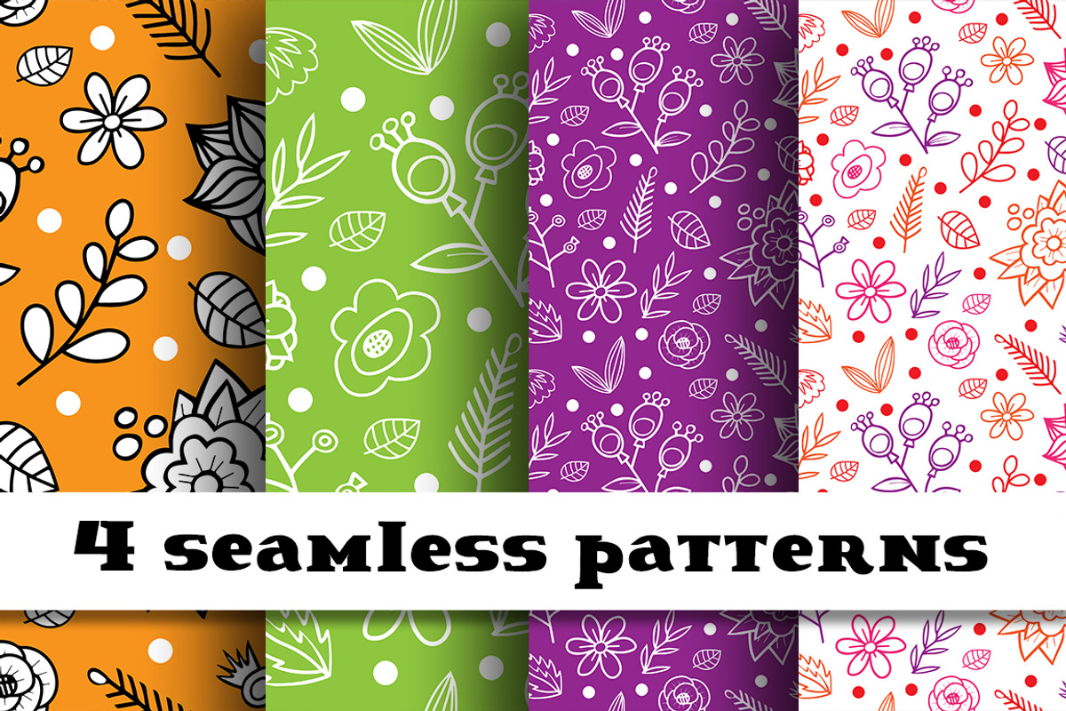 4 seamless floral patterns, a Decorative Illustration by Nata Savina Art