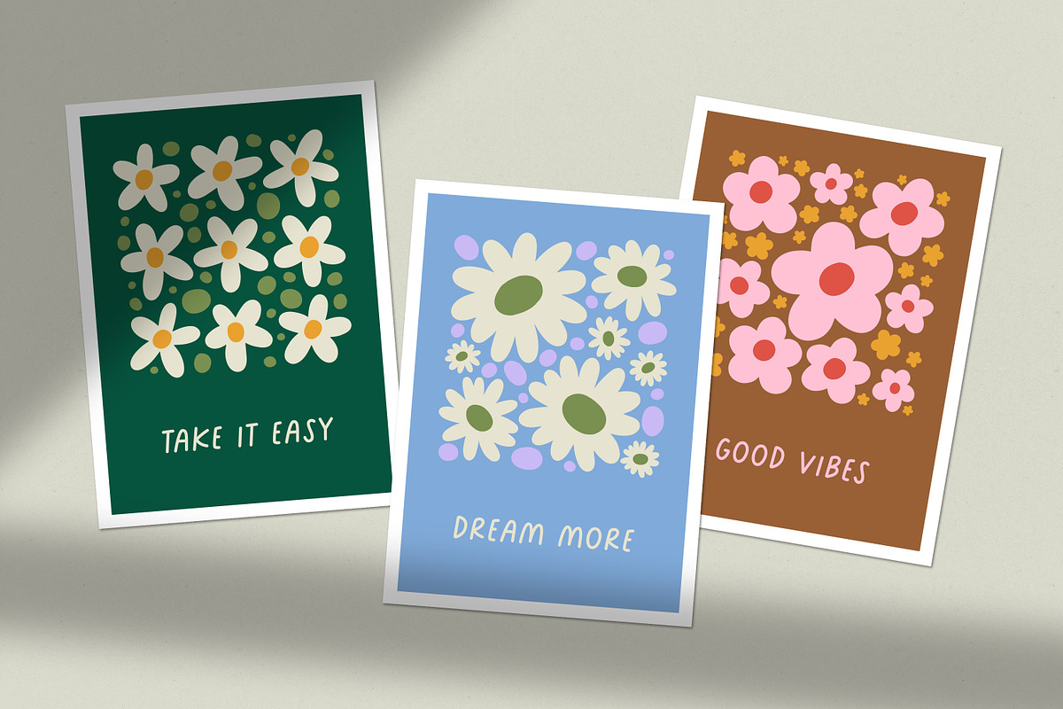 Retro hippie floral card designs set, a Decorative Illustration by Good Studio (Photo 5 of 5)