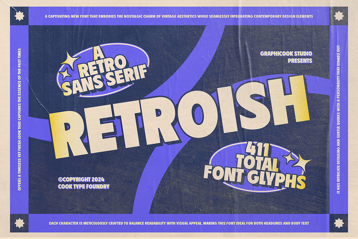 Retroish Display Typeface, a Sans Serif Font by graphicook (Photo 1 of 10)