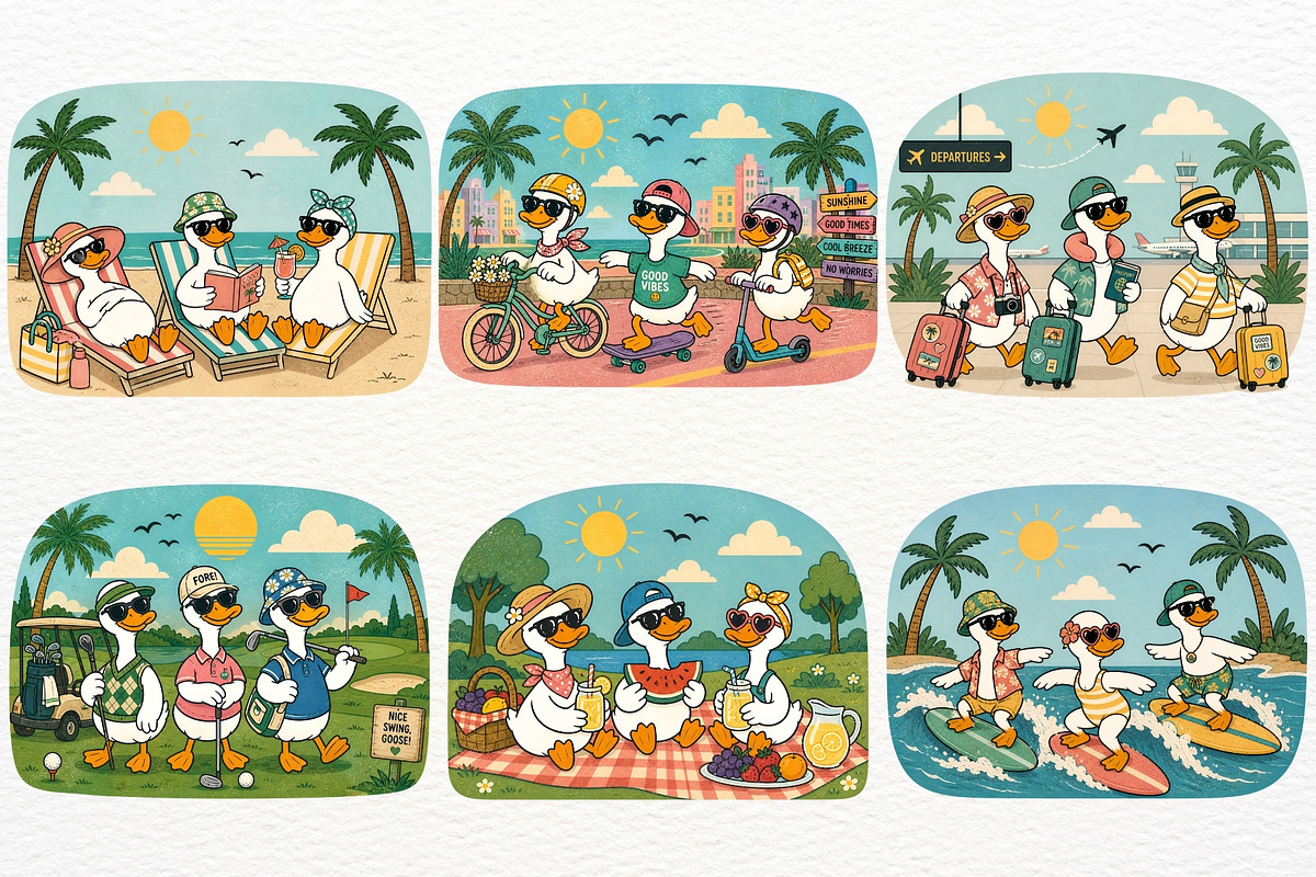 Summer Silly Goose Clipart Coastal, an Animal Illustration by SugarCloudStudioArt (Photo 2 of 4)