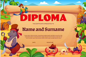 Kid diploma certificate with pirates, an Animal Illustration by Vector Tradition