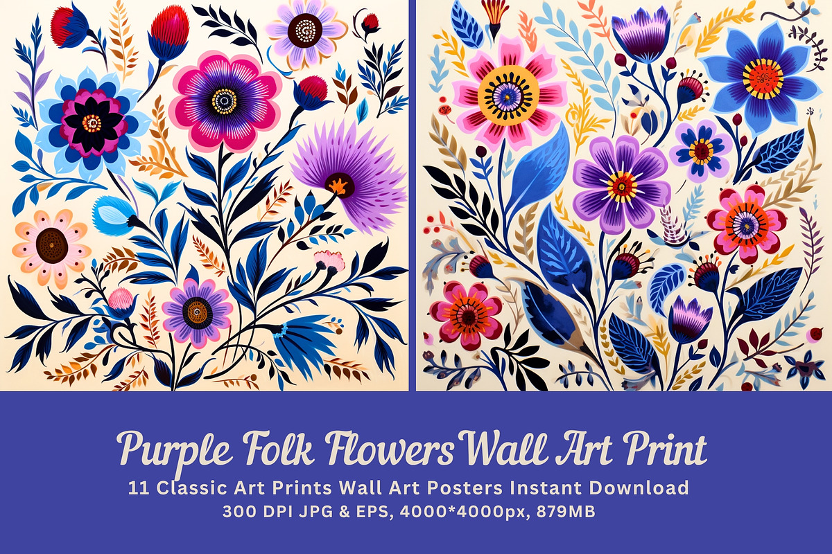 11 purple folk flower wall art print, a Decorative Illustration by ARTOZEN DIGITAL (Photo 1 of 11)