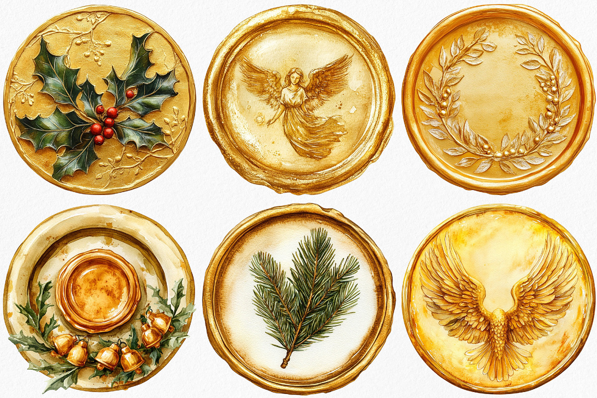 Watercolor Christmas Golden Wax Seal, an Illustration by Canvas Craft (Photo 4 of 8)