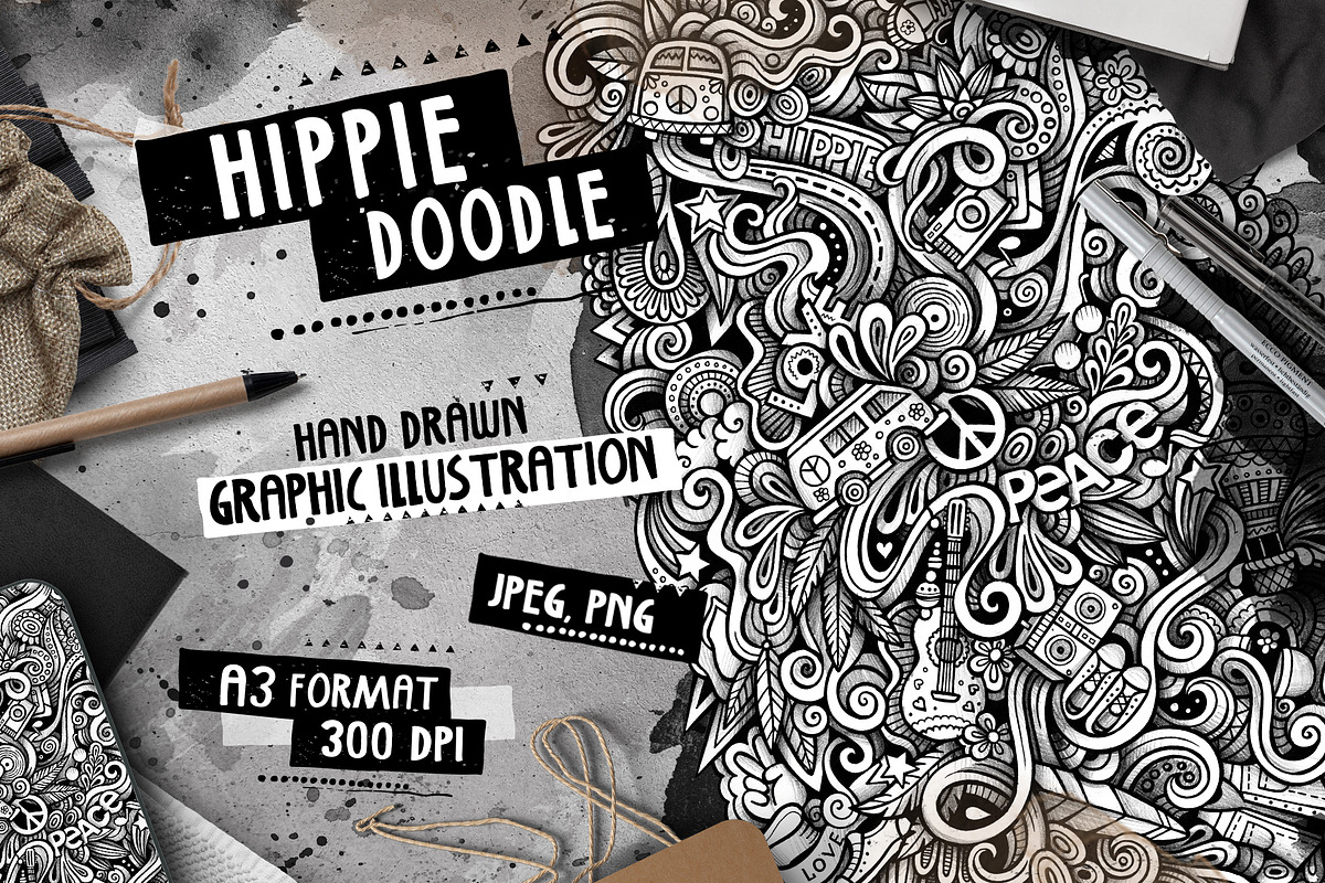 Hippie Graphic Doodle Illustration, a Person Illustration by BALABOLKA (Photo 1 of 3)