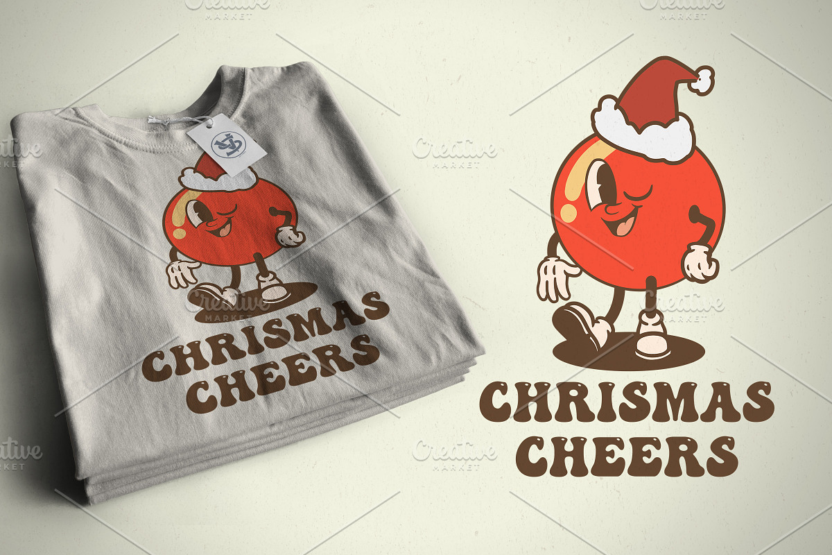 Christmas Lightbulbs Vintage Cartoon, an Illustration by vectstudio (Photo 5 of 5)