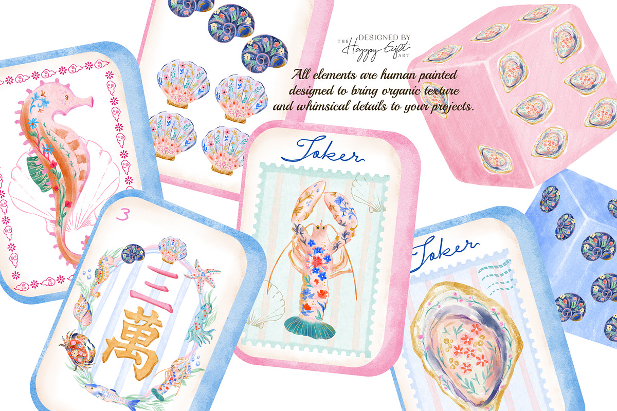 Preppy Coastal Mahjong Clipart, a Decorative Illustration by TheHappyGiftArt (Photo 10 of 12)