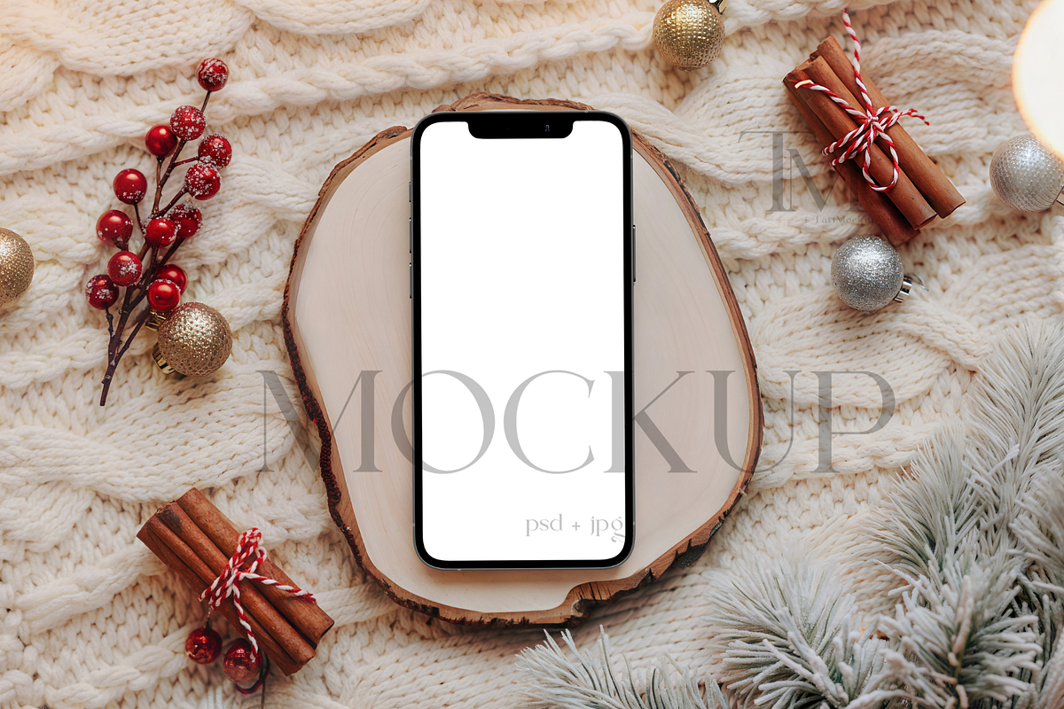 Cozy Christmas Phone Mockup, a Product Mockup by TatiMockup (Photo 1 of 5)