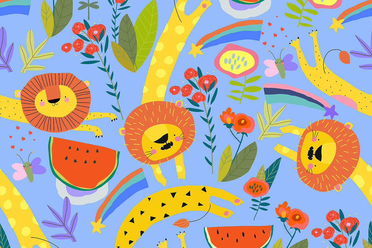 Seamless Pattern With Cartoon Lions, an Animal Illustration by Maria Starus (Photo 3 of 3)