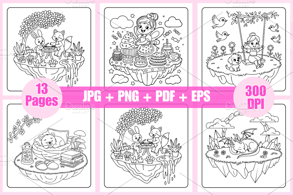 Floating Islands Coloring Pages, a Decorative Illustration by Coco Bloom (Photo 2 of 3)
