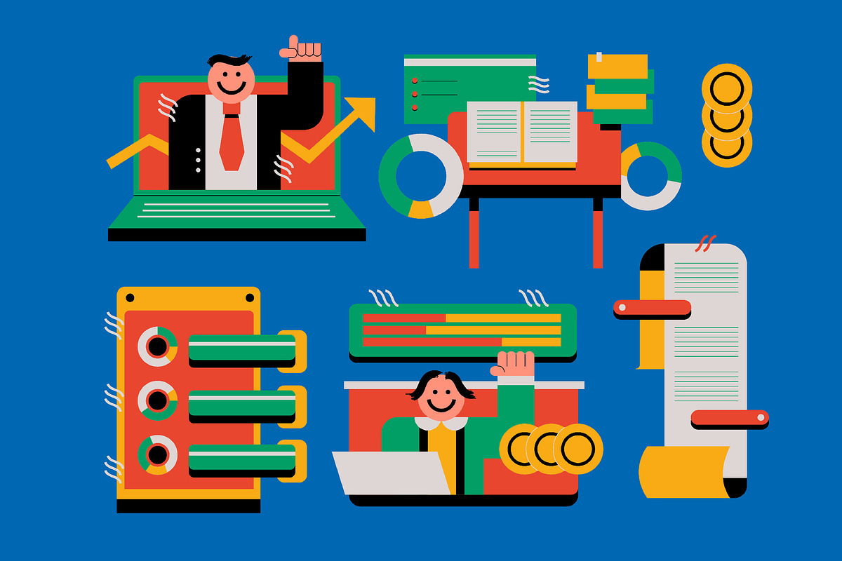Blue Flat Business Illustration, a Work Illustration by graphicook