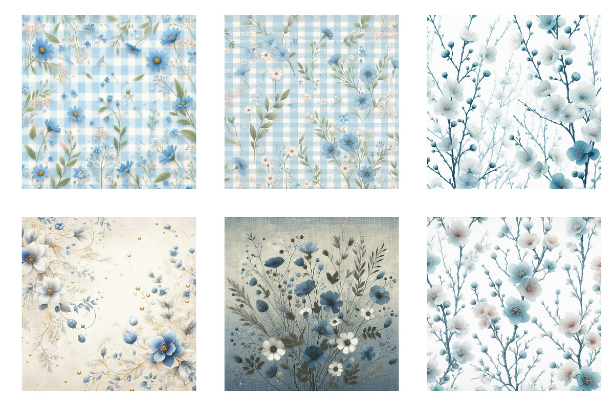 Blue Floral Wildflower Digital Paper, an Illustration by CreationArt (Photo 4 of 5)