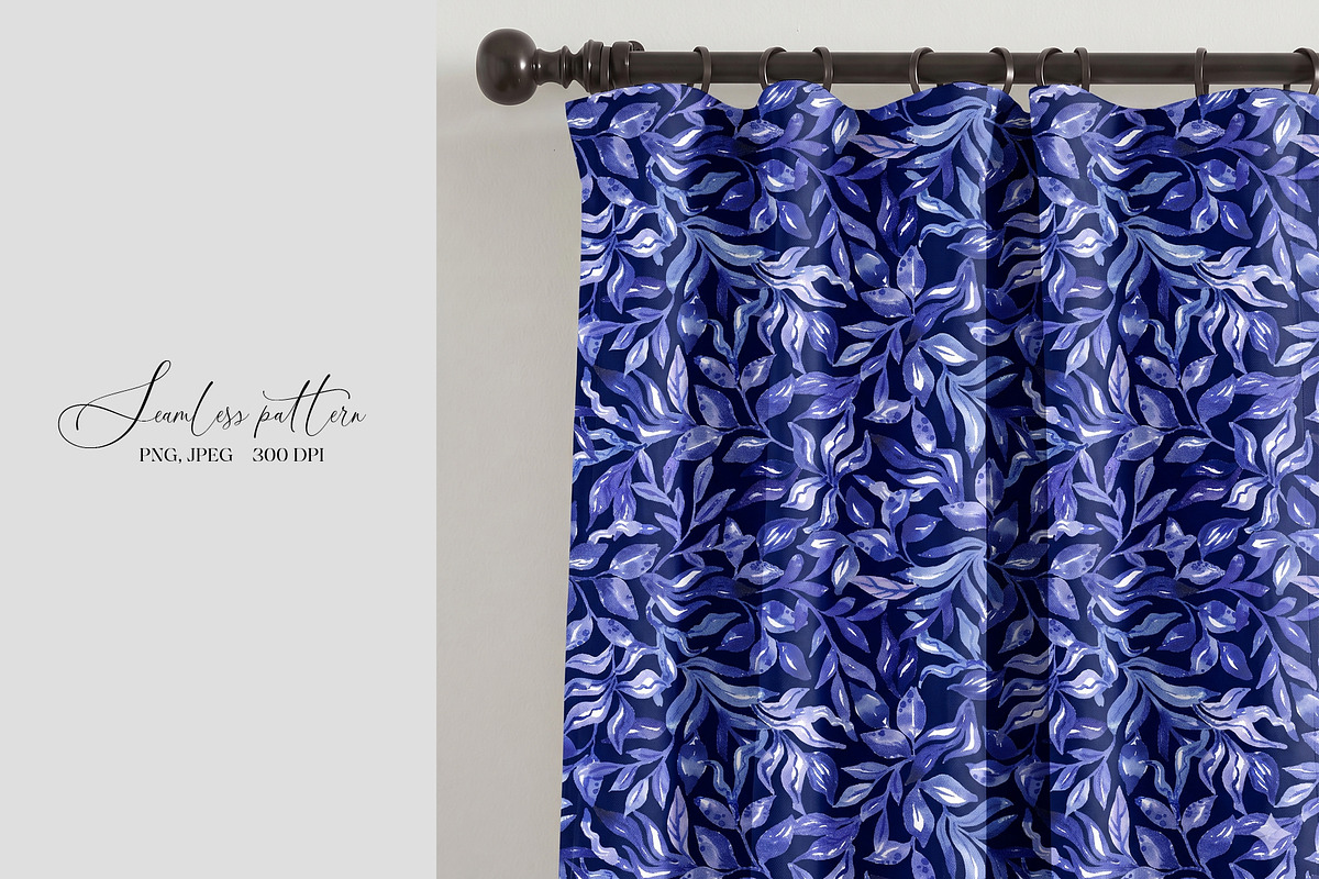 Blue Watercolor Foliage Repeat Print, a Pattern Graphic by SirenaArt (Photo 9 of 17)