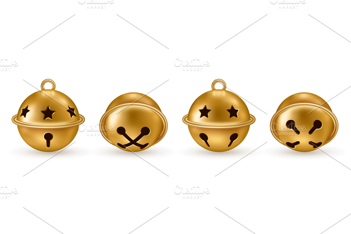 Gold jingle bells ball icons set, an Object Illustration by kotoffei