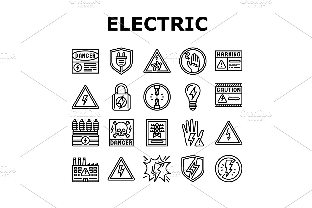 electric danger shock power icons, a Technology Illustration by pikepicture