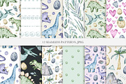Watercolor cute dinosaurs set, an Animal Illustration by OrangePeafowlArt (Thumbnail 9 of 11)