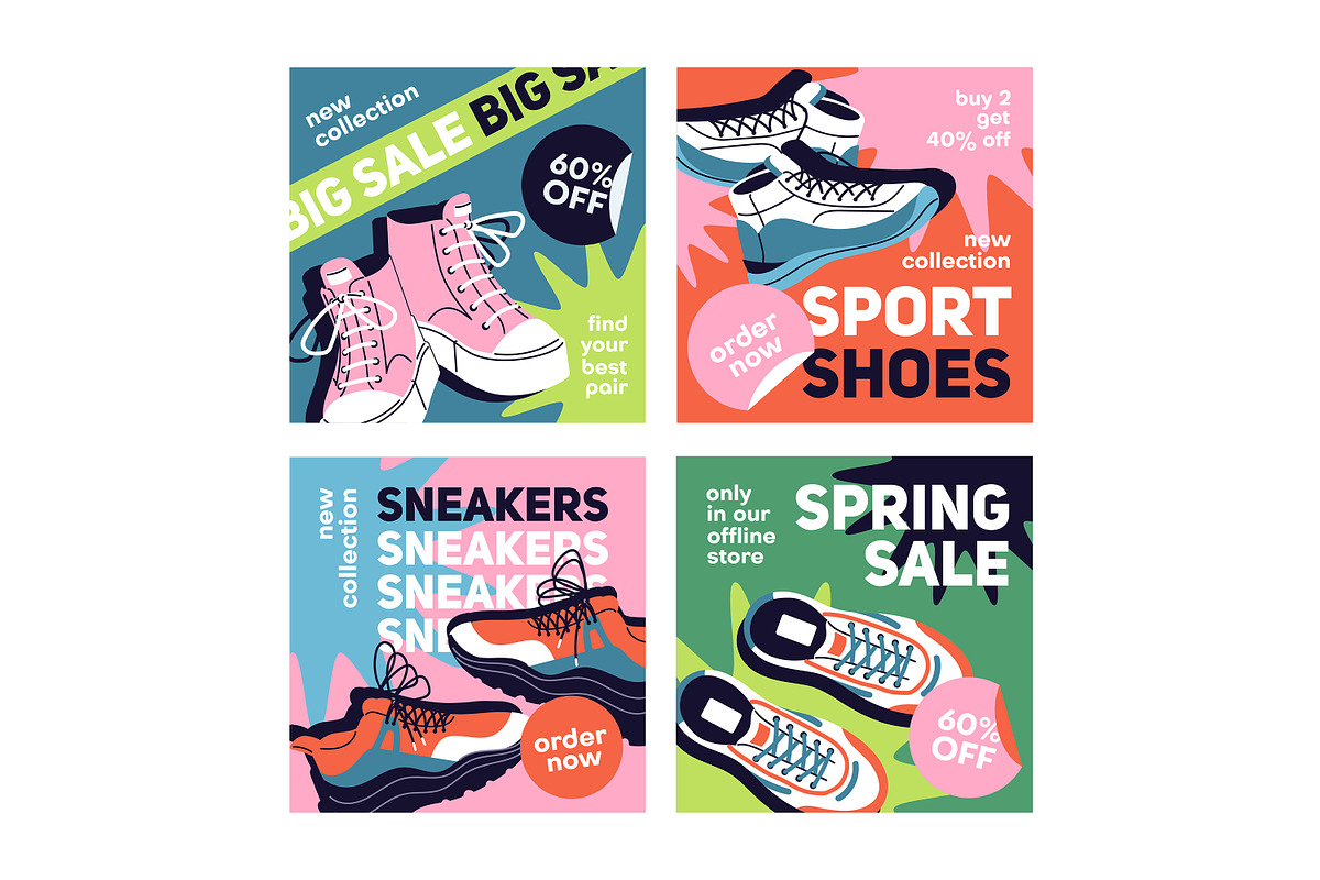Modern sneakers set + ad templates, an Object Illustration by PaperTrident (Photo 9 of 16)