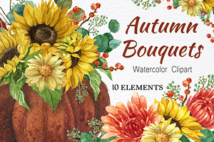 Watercolor Pumpkin Sunflower Vase