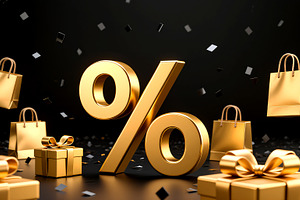 Golden Discount Percentage Symbol, a Business Photo by Rafoz