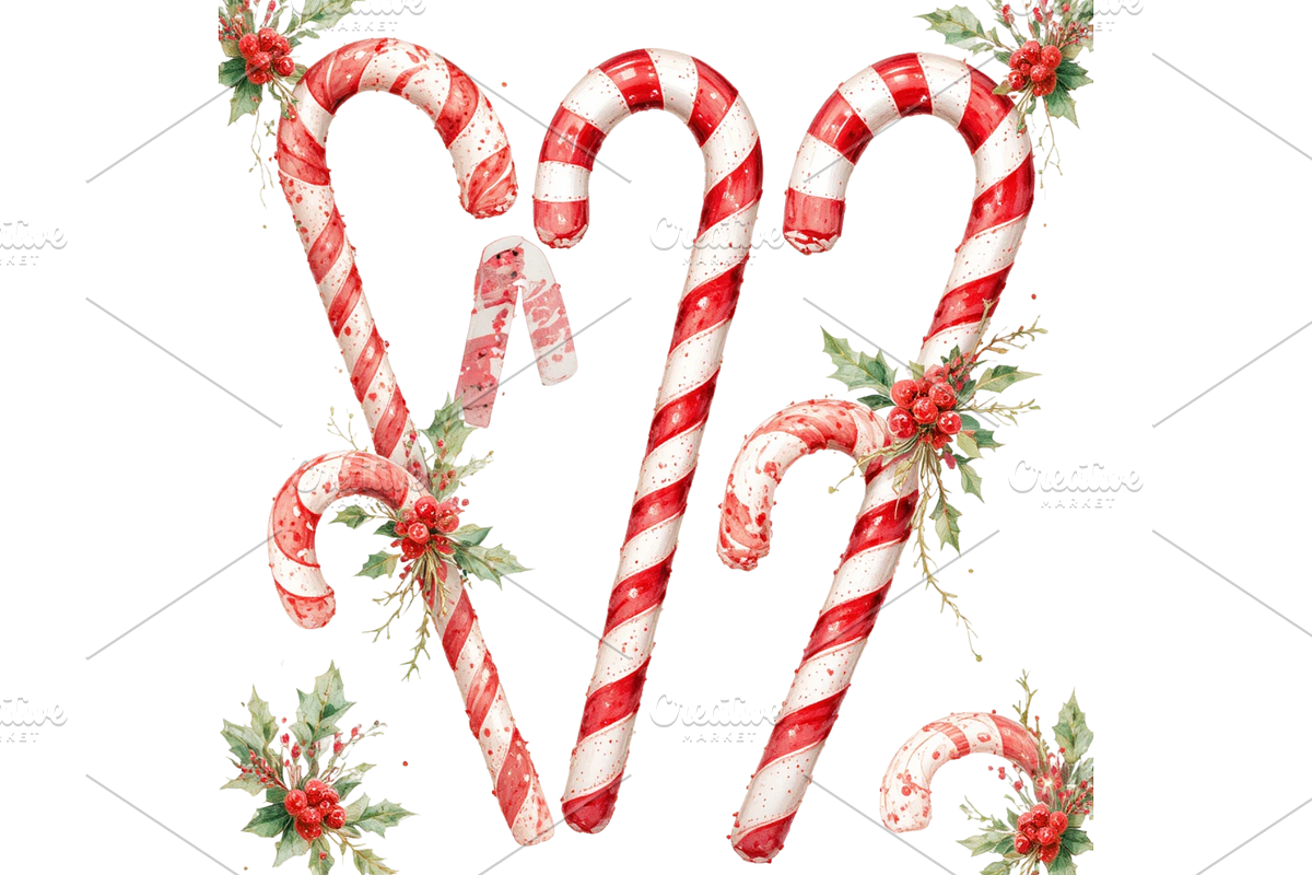 watercolor Christmas candy cane, a Seasonal Illustration by Creative design (Photo 6 of 7)