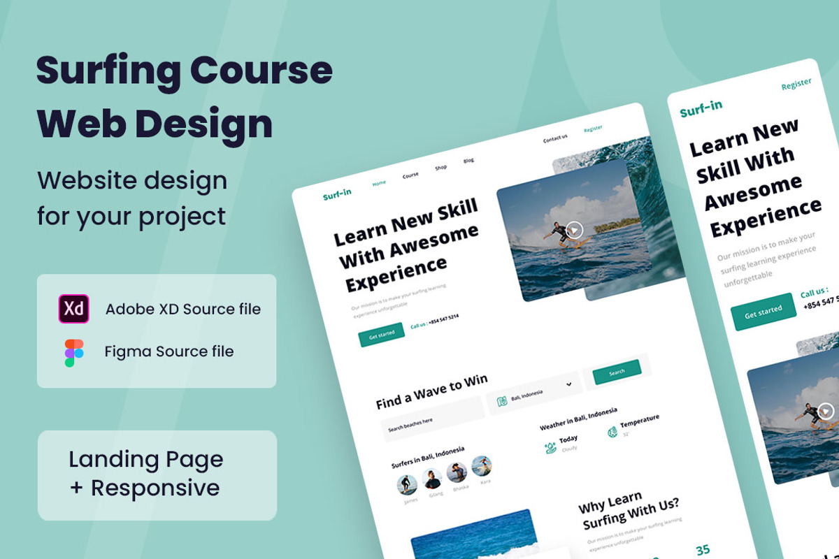 Surfing Lessons Web Design, a Wireframe Template by INSPR STD (Photo 1 of 6)