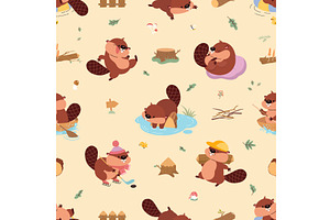 Beaver seamless pattern. Funny, an Animal Illustration by Valerie Bodnar