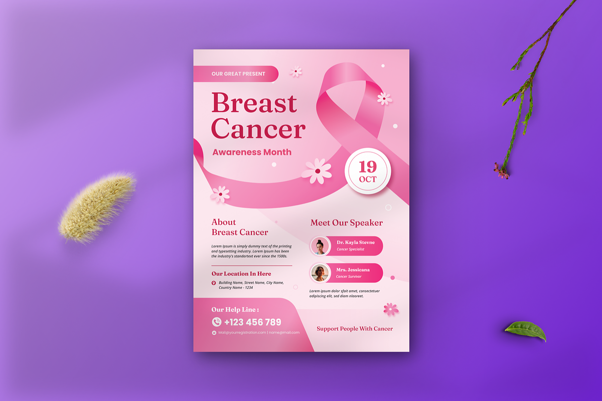 Breast Cancer Day Flyer, a Flyer Template by SquidPixey (Photo 3 of 6)