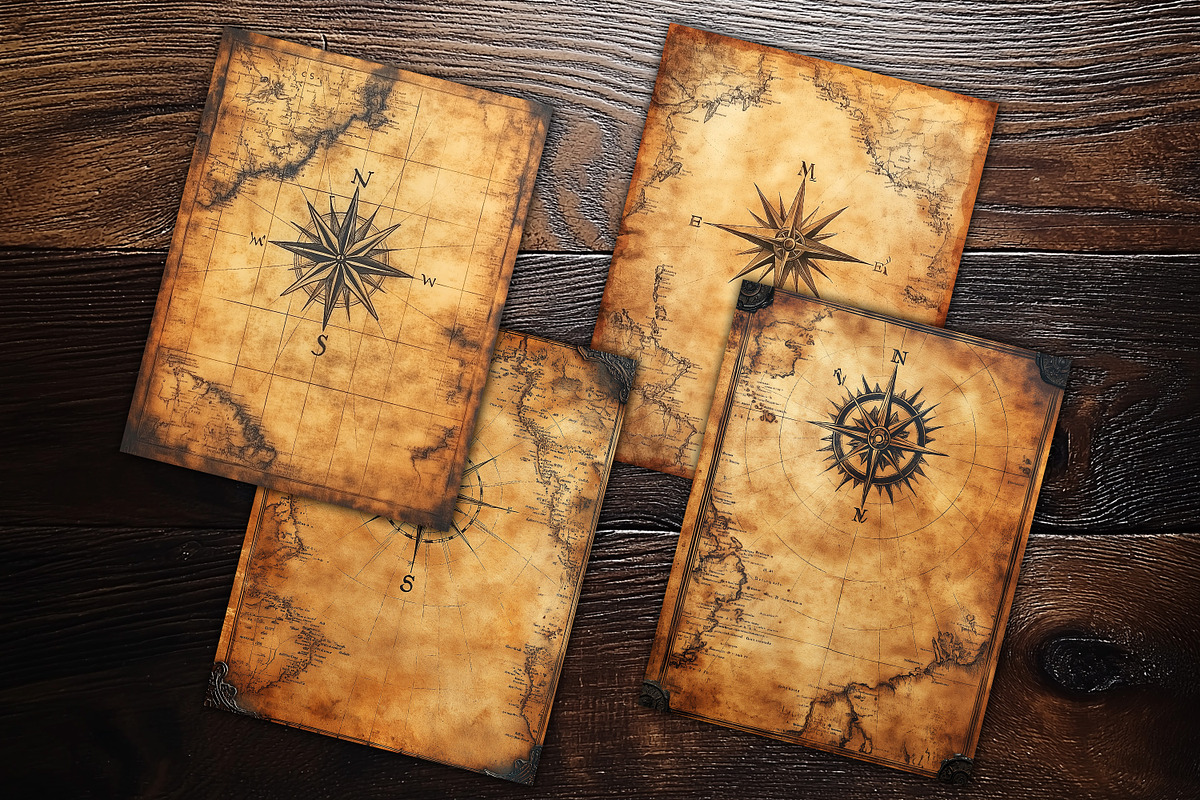 Antique Compass Map Scrapbook Paper, a Background Graphic by V Design Creator (Photo 5 of 10)