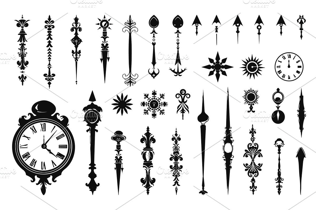 Clock hands set. Time black pointers, an Object Illustration by Valerie Bodnar