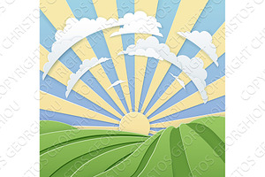 Field Rolling Hills Sunrise Sky, a Texture Graphic by Christos Georghiou
