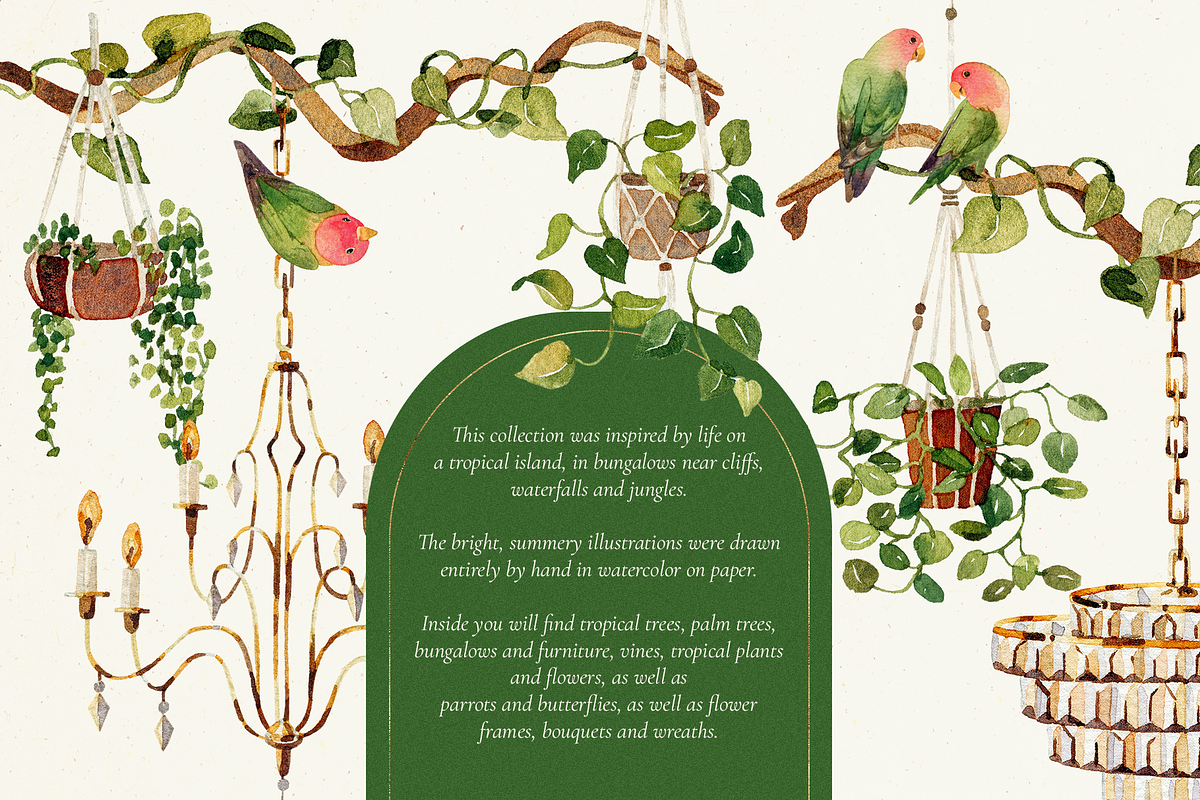 Tropical jungle - watercolor set, a Decorative Illustration by Pamyatka Shop (Photo 2 of 27)