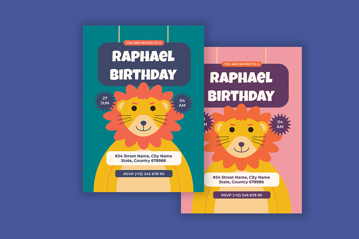 Lion Theme Kids Birthday Invitation, an Invitation Template by Neermana (Photo 2 of 4)