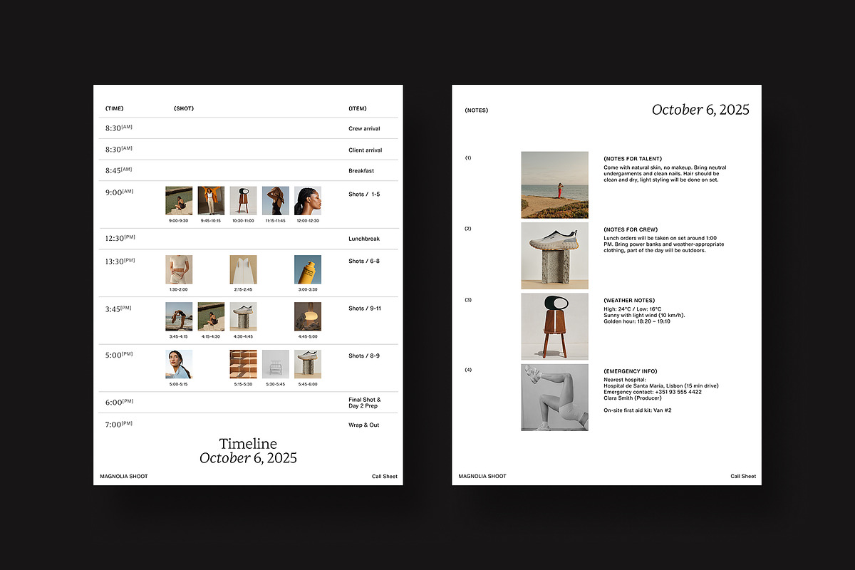Photo Production Call Sheet Template preview 6