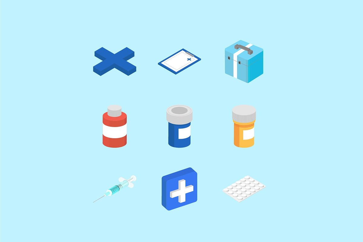 Health Isometrics Illustration Set, a Healthcare Illustration by studiogstock (Photo 2 of 3)
