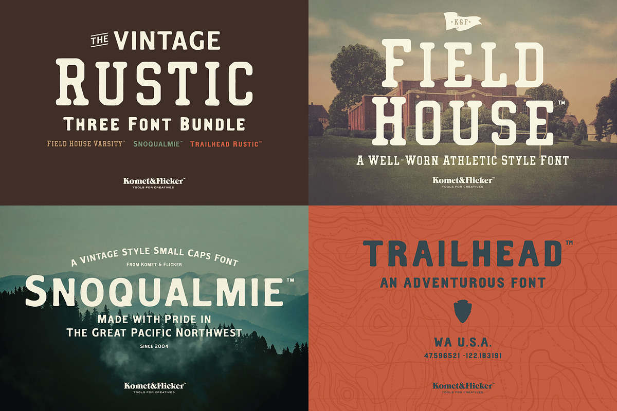 The Vintage Rustic Three Font Bundle, a Serif Font by Komet & Flicker (Photo 1 of 16)