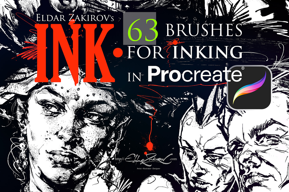 INK• 63 inking brushes for Procreate, a Brush Add-On by Eldar Zakirov's (Photo 1 of 17)